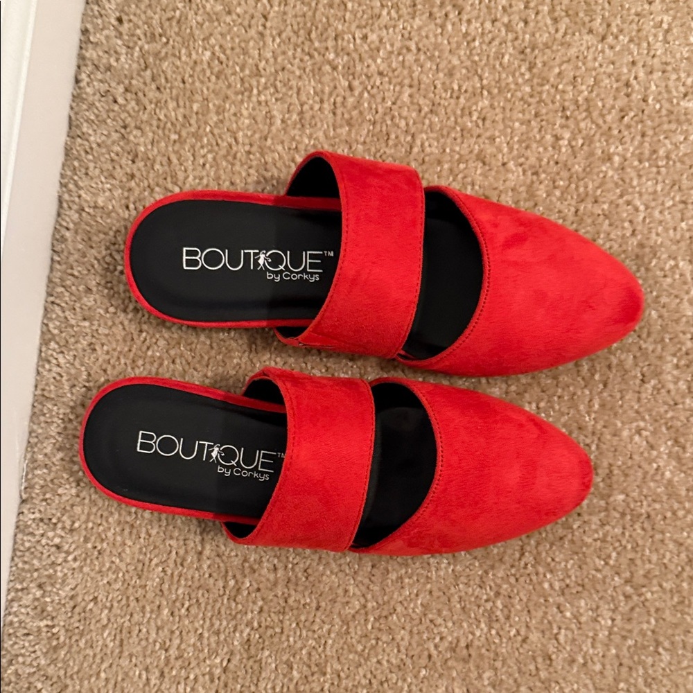 Boutique by Corkys- Carina Red Suede Slide Mules Size 7- NWT - Picture 3 of 7